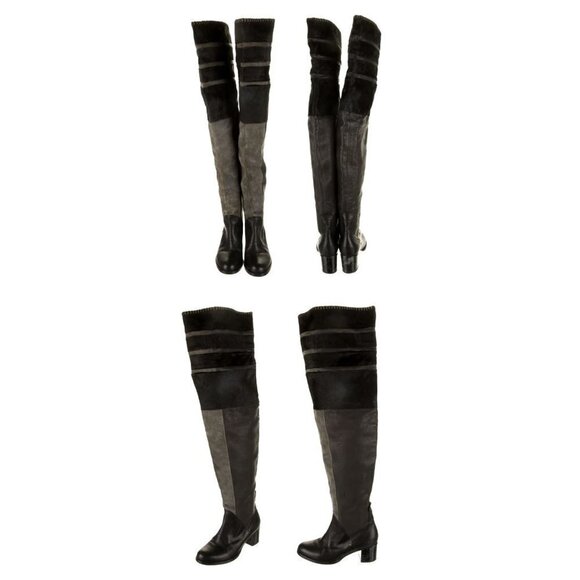 Rag & Bone Leather Over The Knee Boots Size 37 (7) Suede Pony Hair Trim - Picture 1 of 12